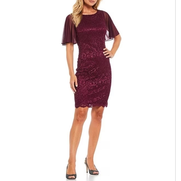 Jessica Howard Round Neck Short Flutter Sleeve Floral Lace Sheath Dress - Picture 1 of 11